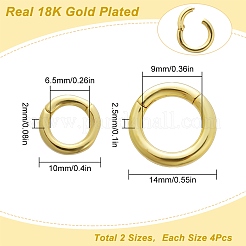 8個 2スタイル 真鍮ツイスタークラスプ  長持ちメッキ  丸いリング  18KGP本金メッキ  10~14x2~2.5mm  内径：6.5~9mm  4個/スタイル&nbsp;KK-SC0003-44
