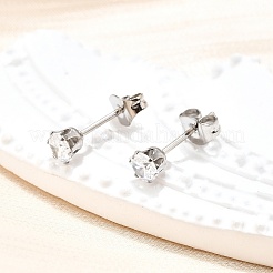 キュービックジルコニアスタッドピアス  304ステンレススチールベース付き  フラットラウンド  ステンレス鋼色  4mm  ピン：0.7mm&nbsp;STAS-E051-3B