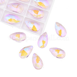 ポインテッド バック電気メッキ ファセット ガラス ペンダント  ティアドロップ  ピンク  16x9x5mm  穴：1.2mm&nbsp;EGLA-N006-054