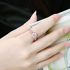 絶妙な婚約指輪 真鍮 チェコ ラインストーン ソリティア リング  女性のための指輪  ローズゴールド  サイズ8  18.1mm&nbsp;RJEW-BB02141-8