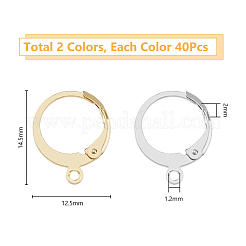 80個 2色 304ステンレススチール フレンチフックピアス金具  カン付き  ミックスカラー  14.5x12.5x2mm  穴：1.2mm  40個/カラー&nbsp;STAS-DC0015-91