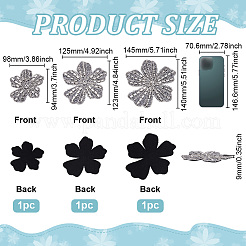 3Pcs 3 Styles Felt & Rhinestone Embroider Thread Iron on/Sew On Patches&nbsp;PATC-FG0003-25