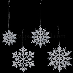 36Pcs Glitter Christmas Snowflake Plastic Hanging Ornaments&nbsp;HJEW-GF0001-64A
