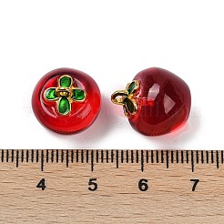 透明なガラスのリンゴのペンダント  エナメル  焼き付け塗料  レッド  15.5x14x14mm  穴：1.2mm&nbsp;DGLA-E004-16C
