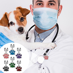 12Pcs 6 Colors Paw Print Alloy Enamel Stethoscope Pendant Decorations&nbsp;HJEW-OC00055
