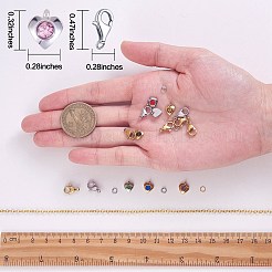 DIY ハート 誕生石 チャーム ネックレス メイキング キット  304ステンレススチールラインストーンチャームを含む  鉄のアズキチェーンとロブスタークロウクラスプ  ミックスカラー  8.2x7.2x3.2mm  穴：1mm&nbsp;DIY-SZ0009-31