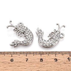 合金ラインストーンペンダント  ロブスター  鉛フリー＆カドミウムフリー  プラチナ  20.5x21.5x3mm  穴：1.6~1.8mm&nbsp;FIND-N008-03P
