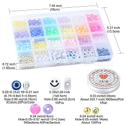 DIY イービルアイ ブレスレット メイキング キット  アクリル製のスマイルフェイスとプラスチック製の丸いビーズを含む  伸縮性のある糸  ミックスカラー  ビーズ：4~8x4~8x4~6mm  穴：1.4~2mm  955個/セット&nbsp;DIY-FS0003-75