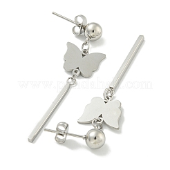 変色しない蝶の304ステンレススチールスタッドダングルイヤリング  ステンレス鋼色  50.8x13mm&nbsp;EJEW-G400-45P