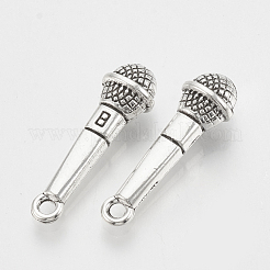 合金のチベット風チャーム  カドミウムフリー＆鉛フリー  マイク  アンティークシルバー  25x8x6.5mm  穴：2mm  約470個/1000g&nbsp;TIBE-N005-14AS-LF