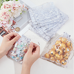 ハートプリントオーガンジーバッグ 80個 2スタイル  結婚披露宴のクリスマスのお菓子袋のためのジュエリーギフトメッシュポーチ  結婚式の好意バッグ  好意バッグ  ギフトバッグ  長方形  ホワイトスモーク  14~18x10~13cm  20個/スタイル&nbsp;OP-BBC0001-04A