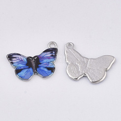 プリント合金ペンダント  エナメル  蝶  プラチナ  藤紫色  14x20x2mm  穴：1.6mm&nbsp;PALLOY-R111-12A