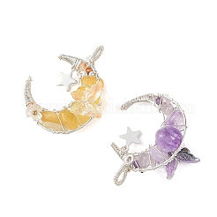 4Pcs 4 Colors Natural Topaz Jade & Yellow Fluorite & Lavender Amethyst & Aquamarine & Rose Quartz & Carnelian Round Chip Wire Wrapped Pendants&nbsp;PALLOY-TA00437