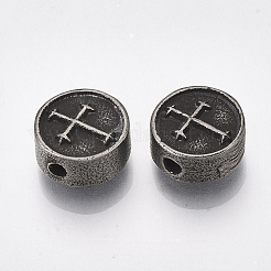 304ステンレススチールビーズ  クロスとフラットラウンド  ガンメタ色  11x5mm  穴：1.8mm&nbsp;X-STAS-T045-11