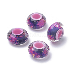 樹脂ビーズ  大穴ビーズ  多面カット  模様ロンデル  ミックスカラー  13.5~14x7.5~8mm  穴：5.5mm&nbsp;RPDL-S013-02