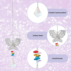 8Pcs 8 Styles Brass Hollow Heart/Owl/Angel/Butterfly Hanging Ornaments&nbsp;HJEW-AN0001-03