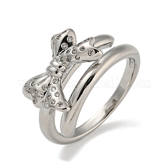 Bowknot Brass Micro Pave Clear Cubic Zirconia Double Rings&nbsp;RJEW-Z050-26P