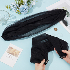ポリエステルレースティペット1組  プラスチックパール付き  服飾材料  ブラック  525x38~80x12mm&nbsp;AJEW-GF0015-28B