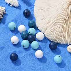 160 Pcs 4 Colors Summer Ocean Marine Style Painted Natural Wood Round Beads&nbsp;WOOD-LS0001-01F