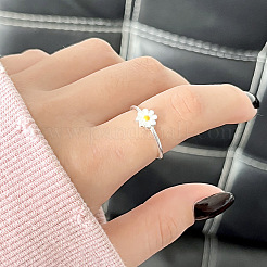 デイジー 925 スターリングシルバー エナメル カフリング 女性用  銀  内径: 調節可能&nbsp;FS-WG63BEB-01
