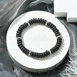 Dyed Natural Lava Rock Flat Round Beaded Stretch Bracelets for Women&nbsp;BJEW-JB09715-02