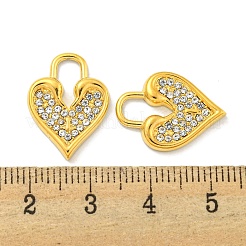 304ステンレスペンダント  クリスタルラインストーン付き  ハートロックチャーム  18KGP本金メッキ  18.5x14x2.4mm  穴：3.8x8mm&nbsp;STAS-L278-023G