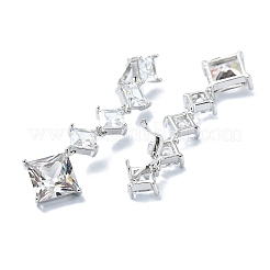 Rhombus Brass Micro Pave Cubic Zirconia Dangle Hoop Earrings&nbsp;EJEW-D098-19P
