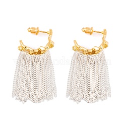 C-Shaped Brass Chain Tassel Stud Earrings&nbsp;EJEW-G391-21G