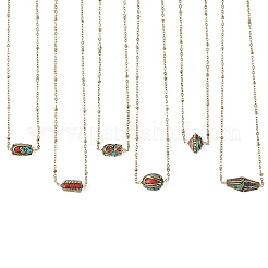 Brass Synthetic Coral and Turquoise Tibetan Beads Pendant 304 Stainless Steel Satellite Chain Necklaces&nbsp;NJEW-JN06517
