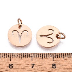 304ステンレススチールチャーム  星座/星座とフラットラウンド  ローズゴールド  牡羊座  12x1mm  穴：3mm&nbsp;STAS-Q201-T445-1R