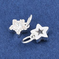 スターリングシルバーのパヴェクリアキュービックジルコニアチャーム925個  丸カン付き  銀色のメッキ  スター  7.5x6.5x3mm  穴：3mm&nbsp;STER-A049-08B-S