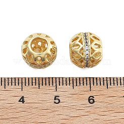 真鍮製マイクロパヴェキュービックジルコニアヨーロピアンビーズ  バレル大きな穴ビーズ  長持ちメッキ  カドミウムフリー＆鉛フリー  18KGP本金メッキ  10x9mm  穴：5mm&nbsp;KK-Q006-46G