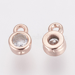 真鍮クリアキュービックジルコニアチャーム  カドミウムフリー＆鉛フリー  フラットラウンド  ローズゴールド  6x4x2mm  穴：1mm&nbsp;X-ZIRC-P068-01RG