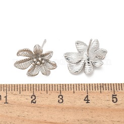 真鍮製スタンドピアス  ラックめっき  長持ちメッキ  鉛フリー＆カドミウムフリー  花  プラチナ  15x16.5mm&nbsp;EJEW-Q015-06P