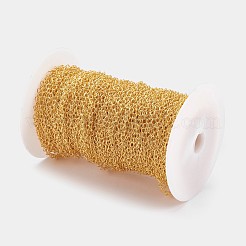 アイアン製アズキチェーン  溶接されていない  スプールで  オーバル  鉛フリーとニッケルフリー  金色  5x4x1mm  約164.04フィート（50m）/ロール&nbsp;003KSF-NFG