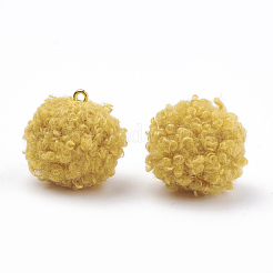手作りの布地ファブリックチャーム  黄金トーン合金パーツ  ラウンド  ゴールド  19~20.5x17mm  穴：2mm&nbsp;LS-WOVE-N006-16K