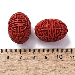 シナバービーズ  彫刻が施された漆器  オーバル  レッド  25.5x18.5mm  穴：1.5mm&nbsp;CARL-K001-30