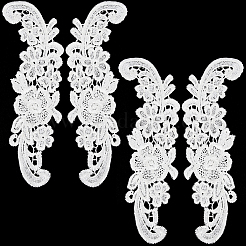 花のアップリケを縫い付ける  ポリエステル刺繍アップリケ  ミシンクラフト装飾  ホワイト  250x73x1.3mm&nbsp;PATC-WH0005-46B