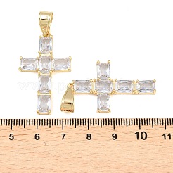 真鍮製ガラスチャーム  クロスチャーム  長持ちメッキ  ラックめっき  鉛フリー＆カドミウムフリー  18KGP本金メッキ  多面カット  透明  35x21x3.5mm  穴：11x6mm&nbsp;KK-C162-065G