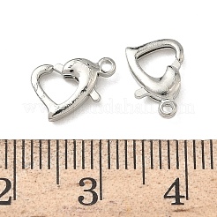 ハート真鍮ロブスター爪の留め金  ラックめっき  長持ちメッキ  プラチナ  7x10x2.5mm  穴：1mm&nbsp;KK-H523-06P