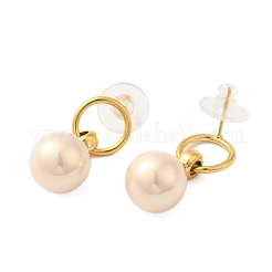 304 Stainless Steel Shell Pearl Round Stud Earrings for Women&nbsp;EJEW-U020-30G-02