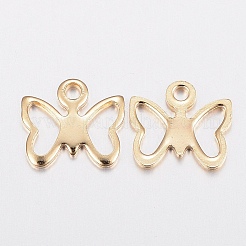 ステンレススチールチャーム201個  蝶  ゴールドカラー  9x10x1mm  穴：1.2mm&nbsp;LS-STAS-H436-44