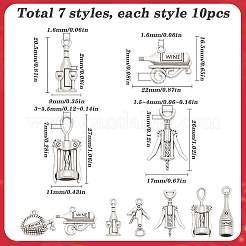 70pcs7スタイルチベットスタイルアロイペンダント  混合図形  アンティークシルバー  14.5~27.5x7.5~22x2~7.5mm  穴：1.6~5.5mm  10個/スタイル&nbsp;FIND-SC0009-70