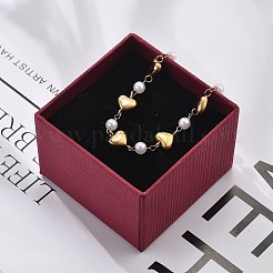 イオンプレーティング（IP）304ステンレススチールリンクブレスレット（女性用）  プラスチックパール付き  ハート  18KGP本金メッキ  6-3/4インチ（17.1cm）&nbsp;BJEW-P345-08G