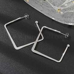 女性用304ステンレススチールスクエアスタッドピアス  ステンレス鋼色  44x43x1mm&nbsp;EJEW-M089-06P