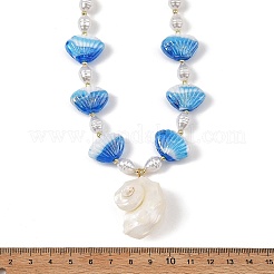 Summer Beach Natural Sea Shell Pendant Handmade Lampwork & Imitation Pearl Beaded Necklaces&nbsp;NJEW-JN06371