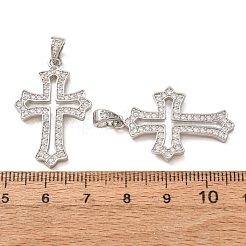 真鍮マイクロパヴェクリアキュービックジルコニアペンダント  クロスチャーム  切り取る  プラチナ  31.5x20.5x2mm  穴：3x5mm&nbsp;CU-CBA1321-01P