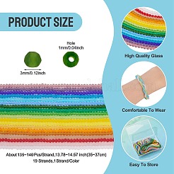 19スタンド19色の透明ガラスビーズ連売り  ロンデル  多面カット  艶消し  ミックスカラー  2.9~3.3mm  穴：1mm  約135~140個/連  13.78~14.57''（35~37センチメートル）  1本/色&nbsp;EGLA-TA0013-41