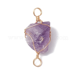 Raw Rough Natural Amethyst Copper Wire Wrapped Nuggets Connector Charms&nbsp;PALLOY-JF02789