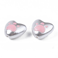 3dプリントABSプラスチックイミテーションパールビーズ  猫の足跡と心  ピンク  11x12x7mm  穴：1mm&nbsp;KY-S163-439